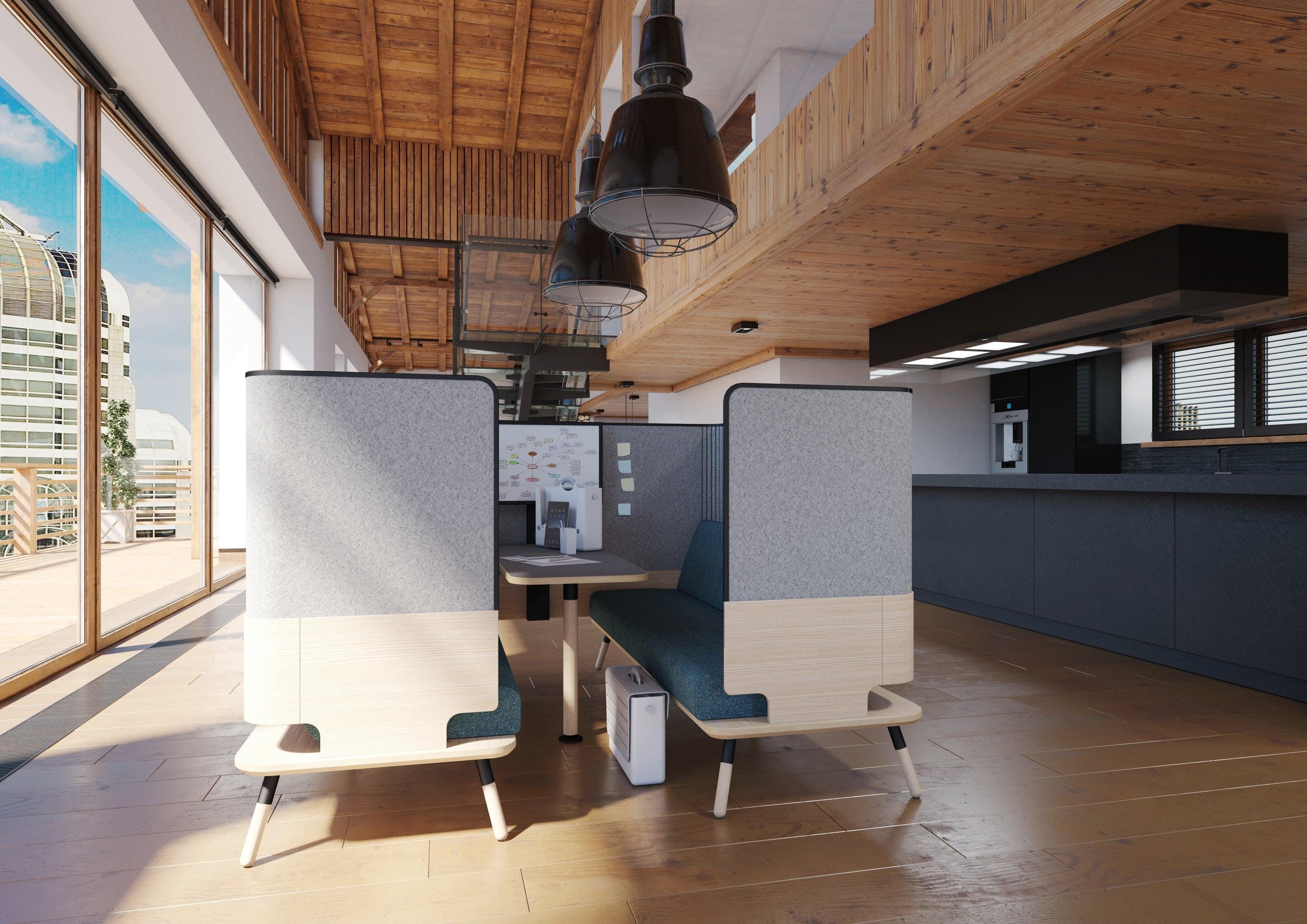 Peacework - cloison acoustique Equinoxe - système de sièges avec surface de travail intégrée et matériaux durables_3