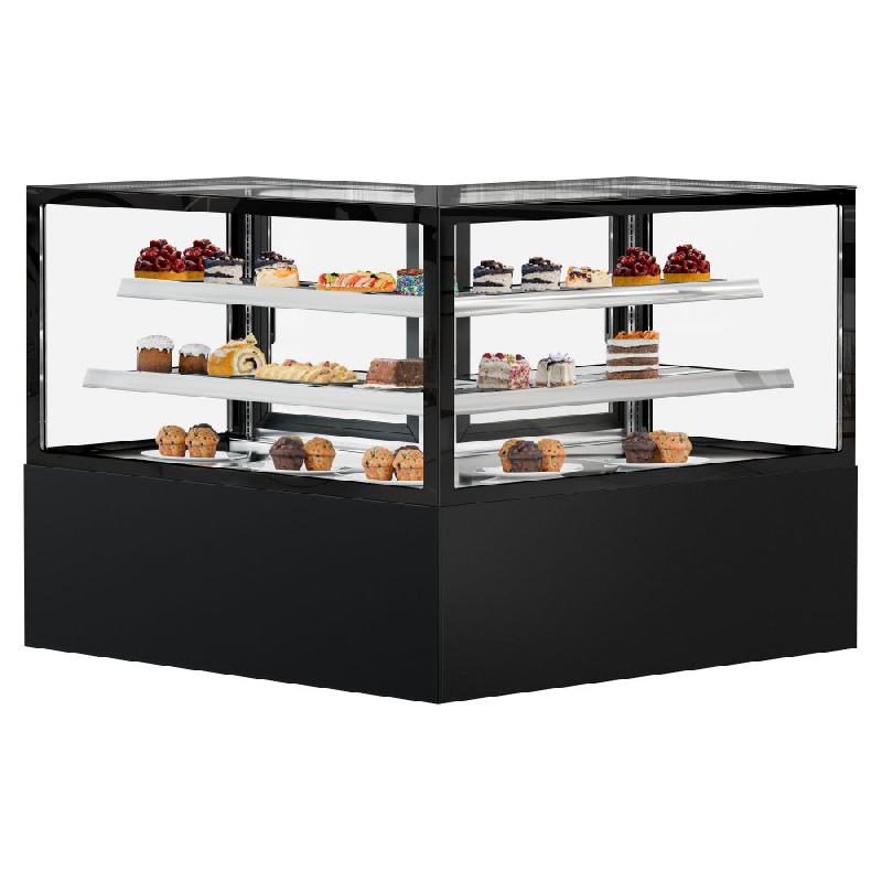 Vitrine réfrigérée d'angle pour pâtisserie MADRID - 1500 mm - 2 étagères - Noir_3