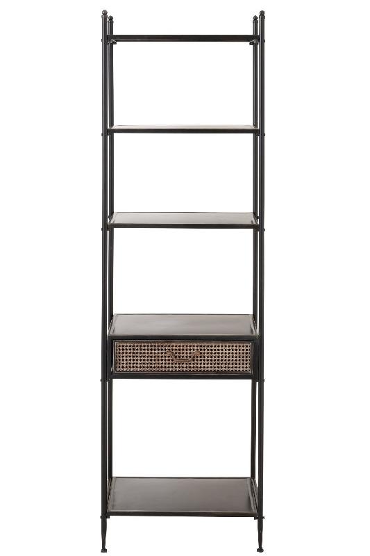 Étagère AKIBE - 1 tiroir, 4 tablettes en métal noir - Design et pratique_3
