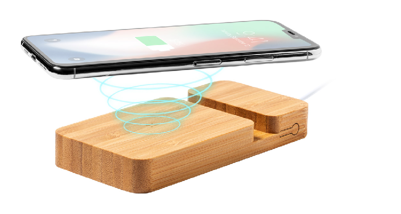 Power bank en bambou - Batterie 5000 mAh - Chargeur rapide sans fil 15W - Support mobile intégré_3