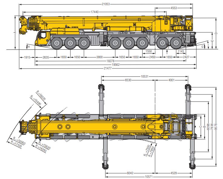Grue automotrice Liebherr avec fléchette treillis jusqu'à 91 m