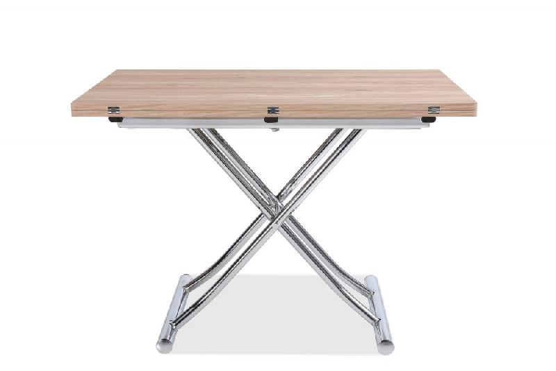 Table basse relevable extensible Trendy en mélaminé chêne clair - Pied chromé - Dimensions 110 x 70/140 cm_3