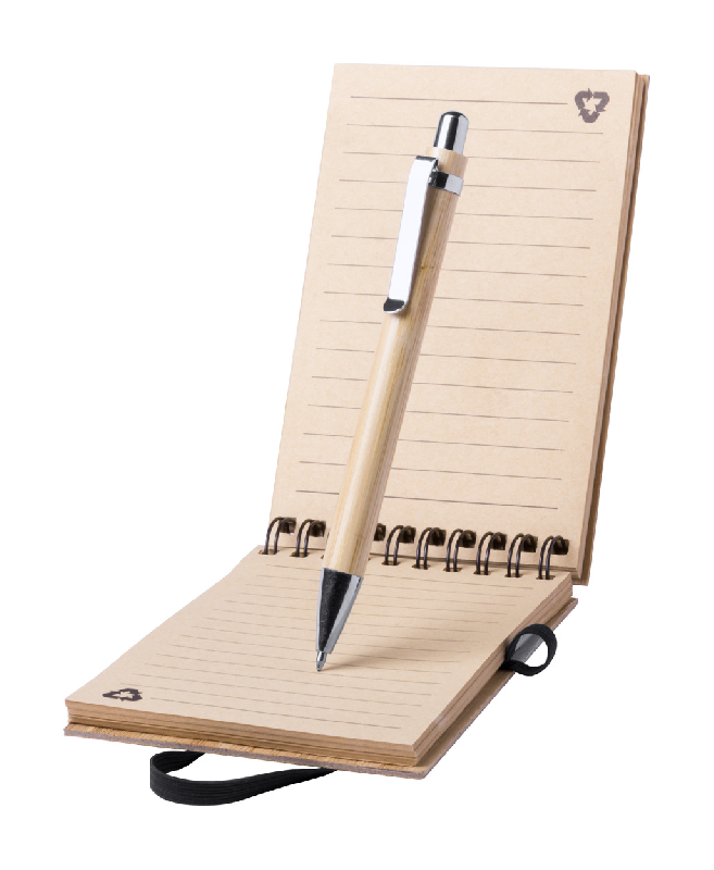 Carnet de notes à spirales en bambou - 80 feuilles lignées et stylo en bambou - Encre bleue_3