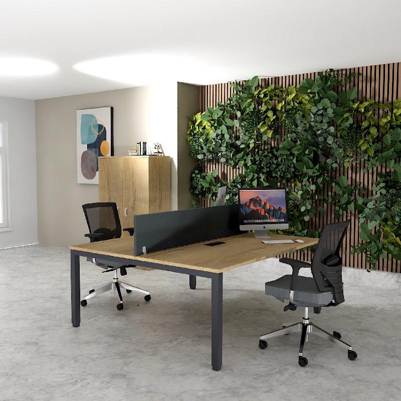 Bureau 2 personnes Tempo avec passe-câbles  - Mobel Linea - 140, Anthracite, Chêne veiné_0