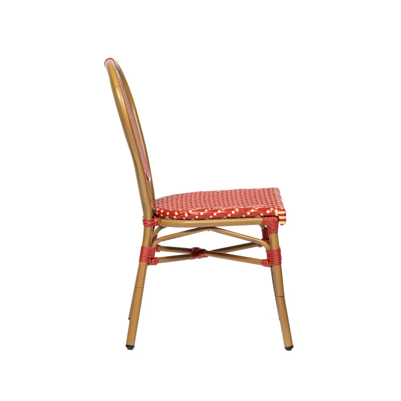 Chaise de terrasse authentique - Louvre - résistante, légère et design avec tressage rouge et beige_3