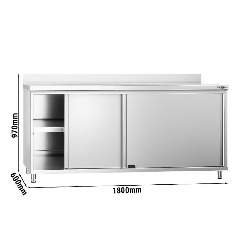 Meuble bas inox adossé P 600 mm avec portes - 1800_3
