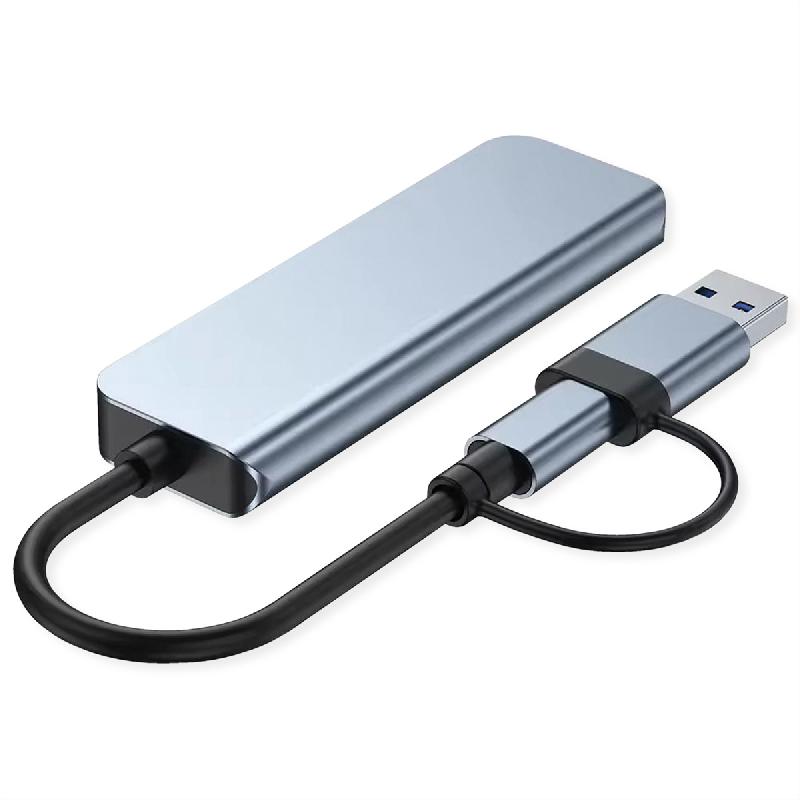 VALUE Hub métallique 4 ports type A, (1x USB 3.2Gen1 + 3x USB 2.0), câble de raccordement type A+C_3