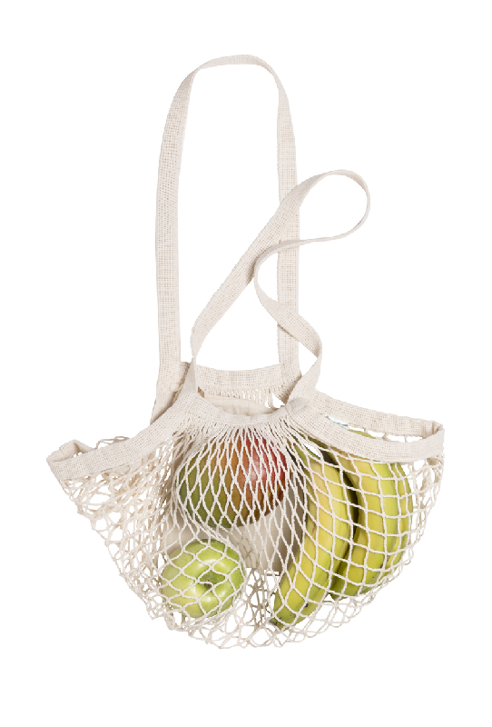 Sac shopping pliable en maille 100% coton - avec anses longues et pochette pliante à cordes - couleur beige_3