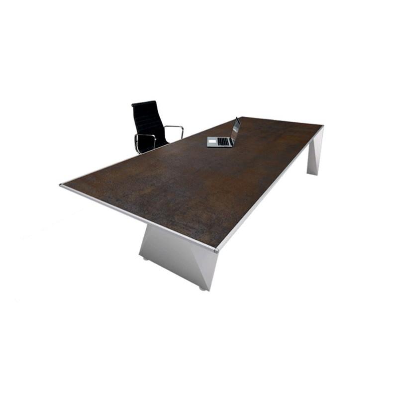 Bureau Eracle Président Double - Design asymétrique haut de gamme - Plateau bois Macassar, piétement diamant_3