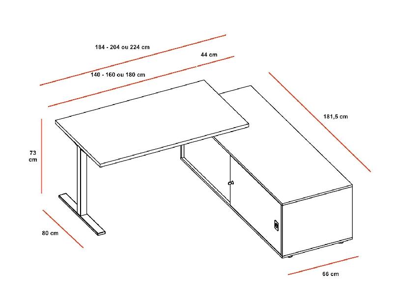 Bureau Idea Tube avec meuble de rangement - Quadrifoglio - Blanc, 224, Droite_3