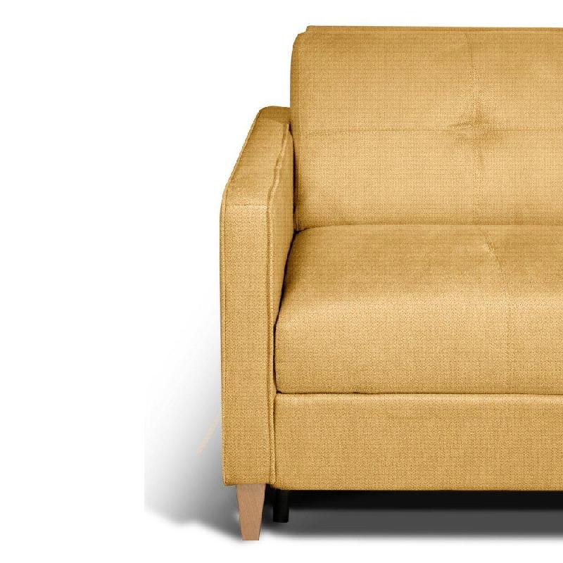 Canapé convertible scandinave 140cm - matelas 16cm - système express - sommier à lattes Renatonisi - tissu tweed jaune_3