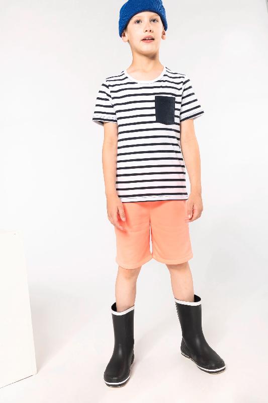 T-shirt rayé marin pour enfant - Poche contrastée - Manches courtes - Réf : K379 - Kariban_3