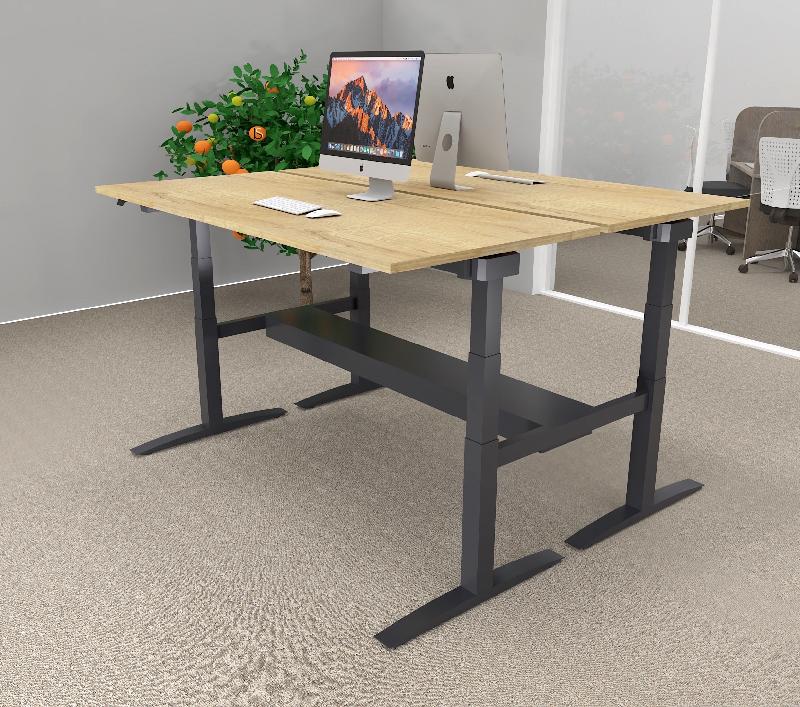 Bureau bench réglable en hauteur UP - Mobel Linea - Non, 140, Anthracite, Chêne veiné_0