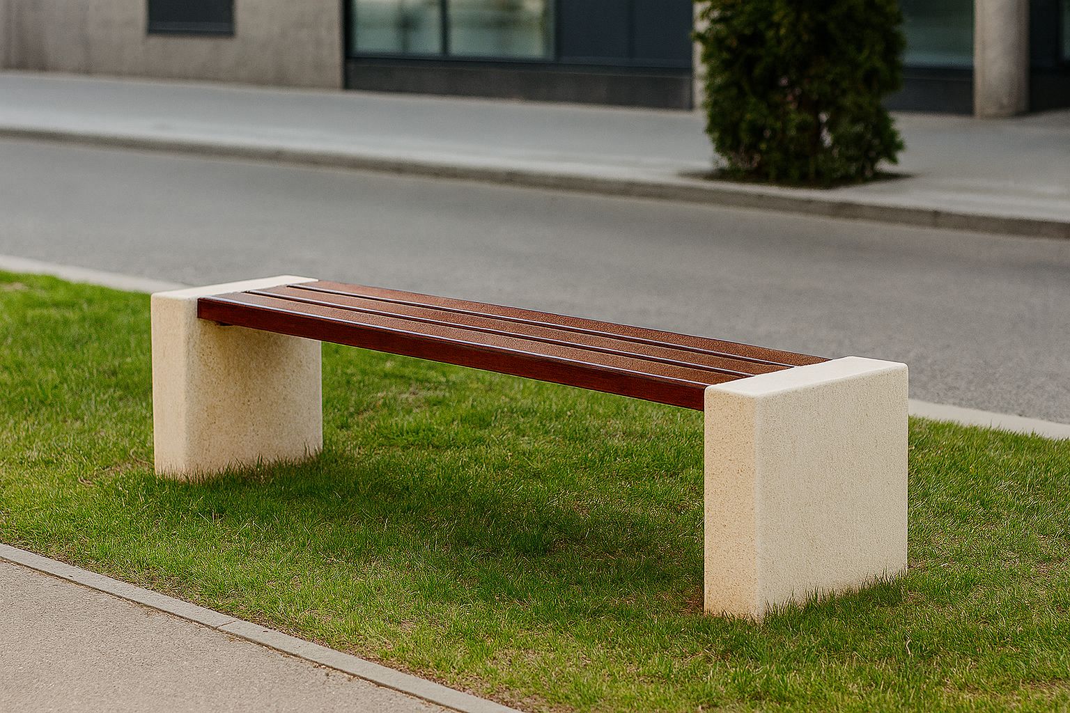 Banc public Florence 438/439 en béton avec ou sans dossier  - Assise lattes en bois Iroko_3