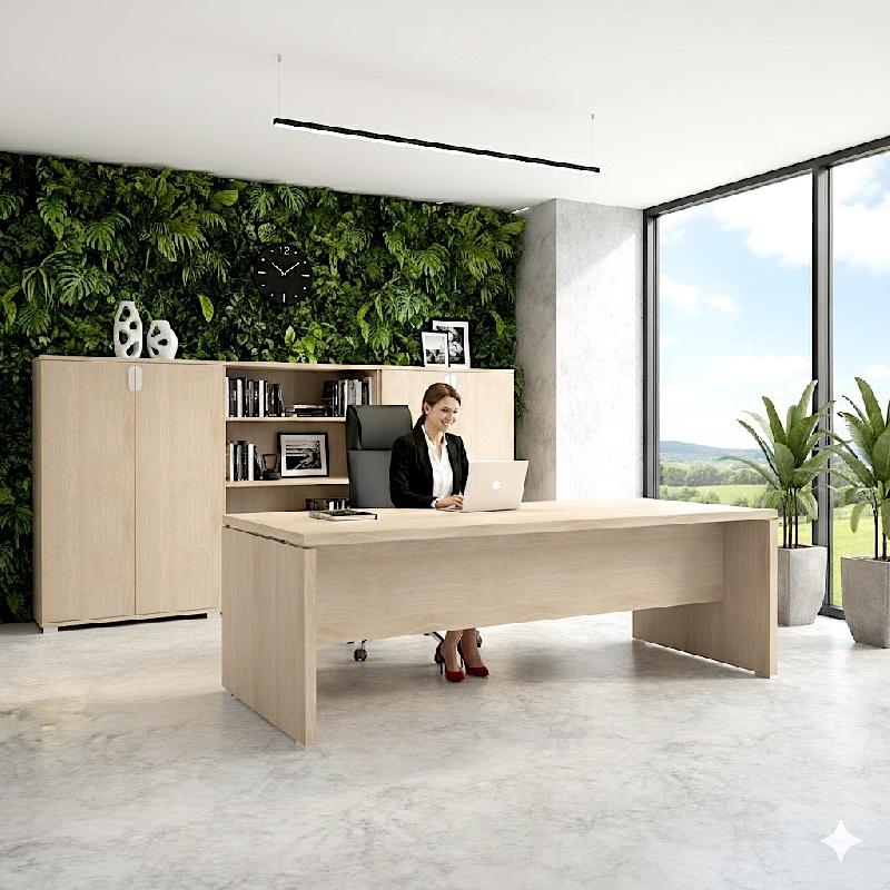 Bureau de direction TAK plateau rectangulaire - Mobel Linea - 220, Acacia clair_4