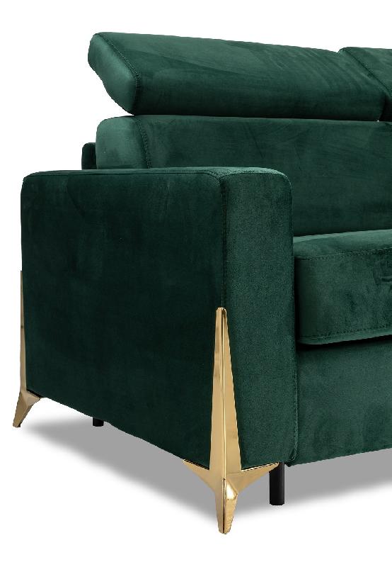 Canapé express Odacio convertible 3 places - 140 cm x 197 cm - Têtières réglables - Matelas 16 cm - Pieds dorés - Velours vert_3