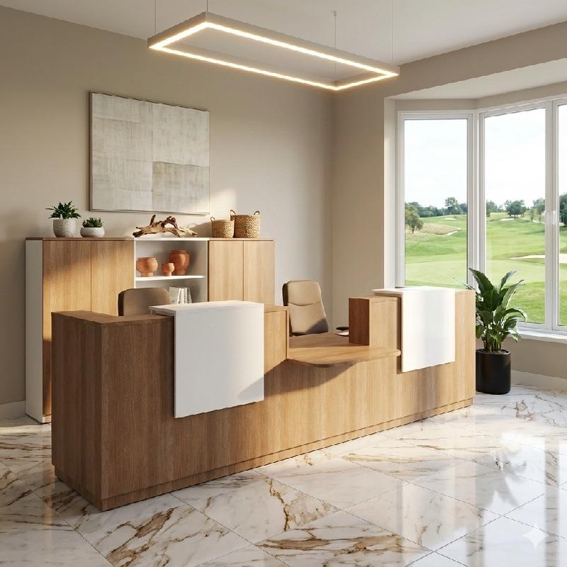 Banque d'accueil 2 personnes Delta avec PMR - Blanc mat, 384, Acacia foncé, Non_3