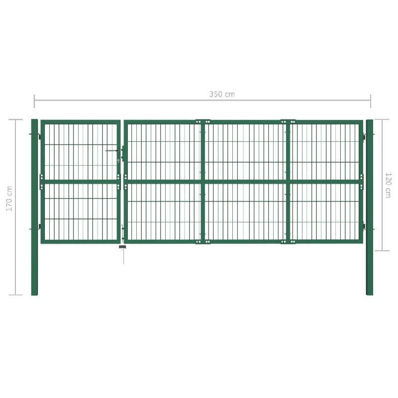 Vidaxl portail de clôture de jardin avec poteaux 350x120 cm acier vert 142570_3
