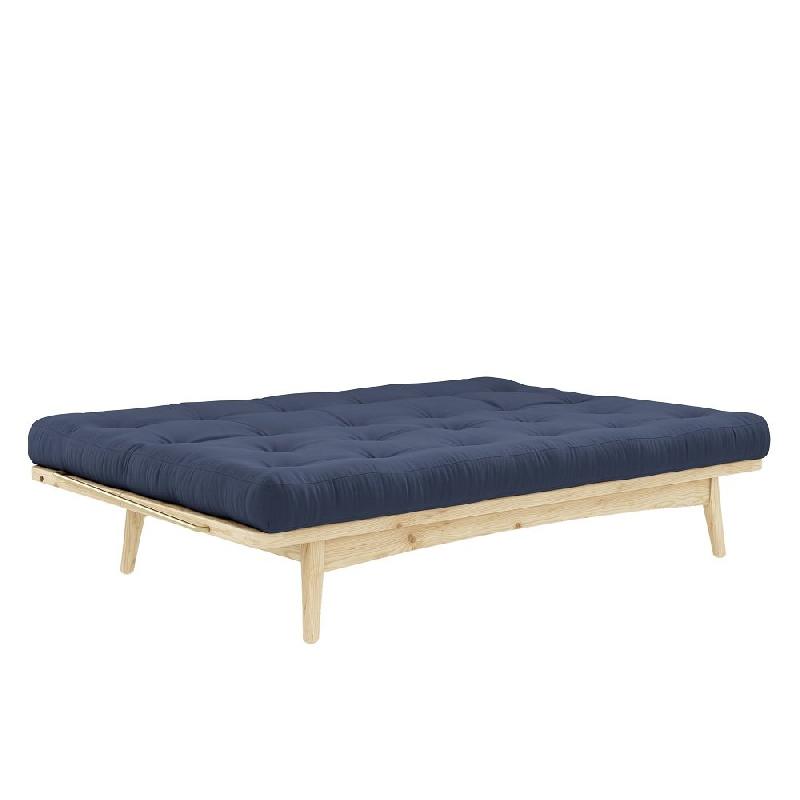Banquette futon FOLK en pin massif - Coloris marine - Couchage 130 x 190 cm avec accoudoirs en métal_3