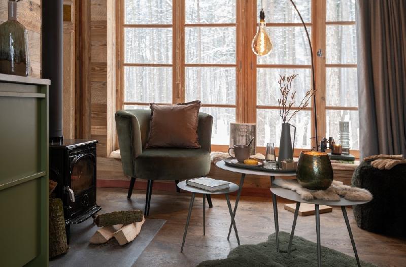 Fauteuil Dulzura - Structure en bois antique et revêtement textile vert - Dimensions L80 x H75 x P70 cm_3