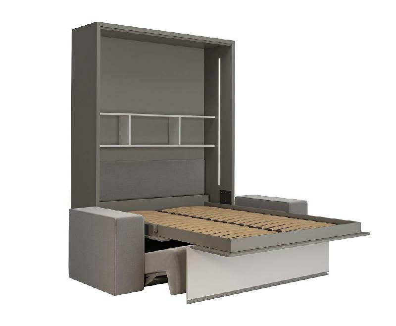 Armoire lit escamotable PALACE SOFA 140x200 cm - Gris Macadam et bandeau blanc avec canapé intégré_3