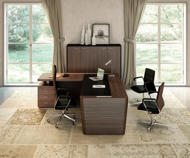 Bureau de manager contemporain alliant bois et cuir de haute qualité