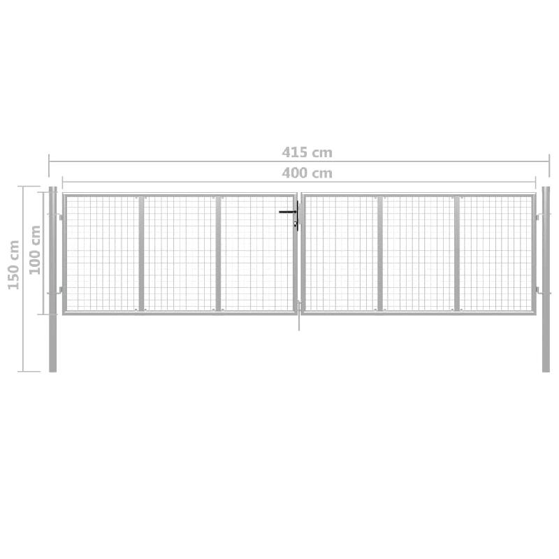 Vidaxl porte de jardin acier galvanisé 415x150 cm argenté 144299_3
