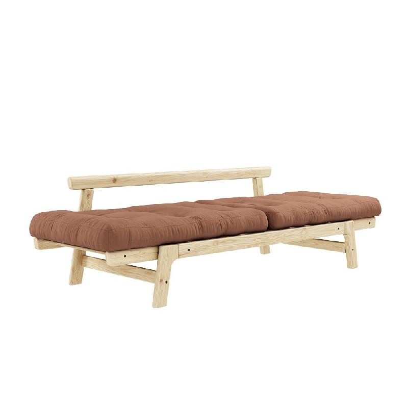 Banquette convertible futon STEP en pin massif - Coloris brun argile - Couchage 70x200 cm_3