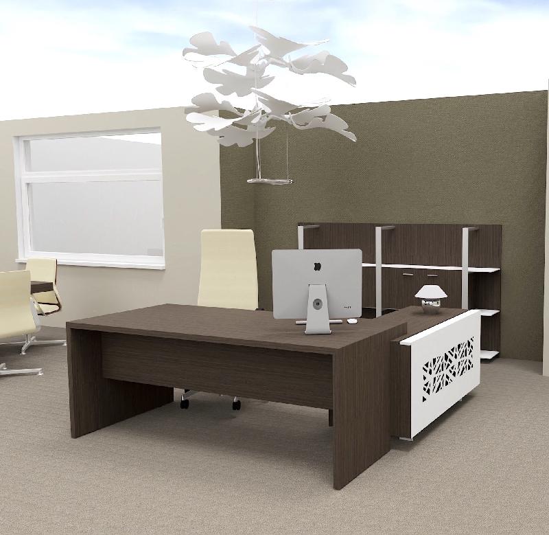 Bureau d'angle T45 avec desserte dos design - Quadrifoglio - 192, Gauche, Eucalyptus_0