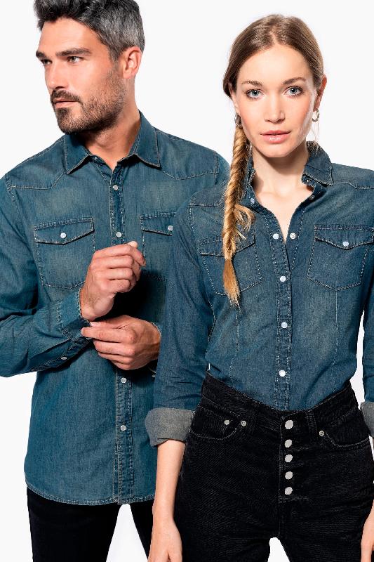Chemise denim manches longues femme - Réf: K518 - Kariban - 100% coton, boutons pression, coupe cintrée_3