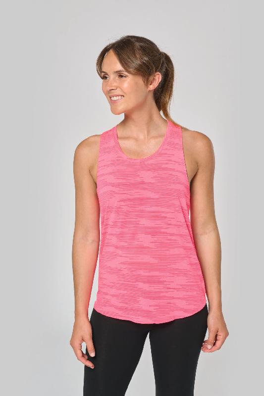 Débardeur sport femme - Réf: PA4009 - PROACT - Polyester et Viscose - Fluorescent Pink - Grandes emmanchures et dos nageur_3