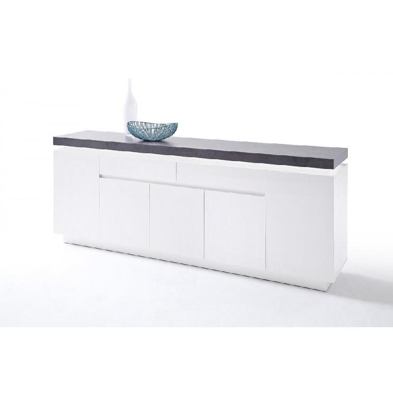 Buffet Atlantic City - 5 portes, 2 tiroirs, blanc laqué mat avec plateau imitation béton - L200 x H80 x P40_3