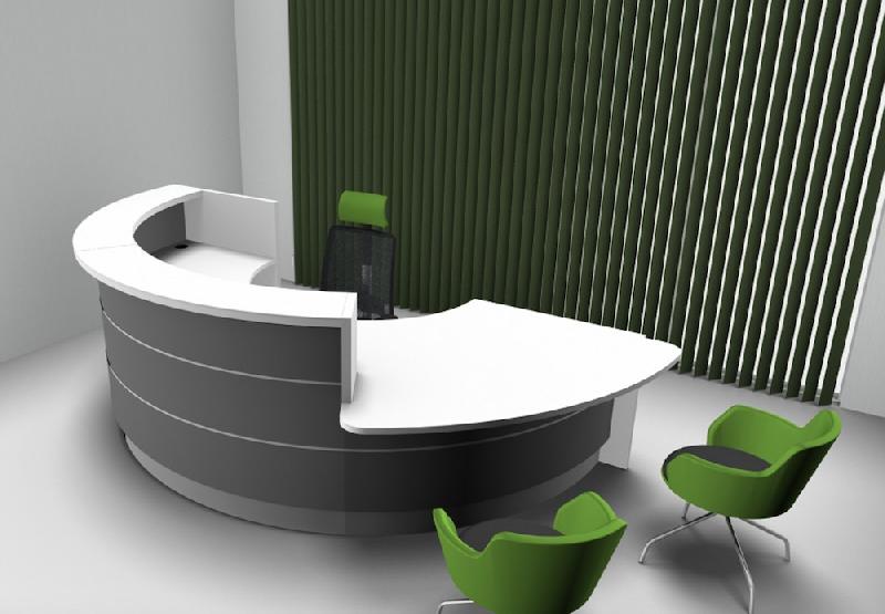 Banque d'accueil courbe avec façade de couleur modèle Valde - MDD - Blanc, Gris brillant, Droite_0