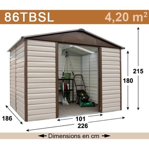 Abri métal 86tbsl - 4,79 m² - H. 215cm - gris châtaigne - portes coulissantes - toit translucide_3
