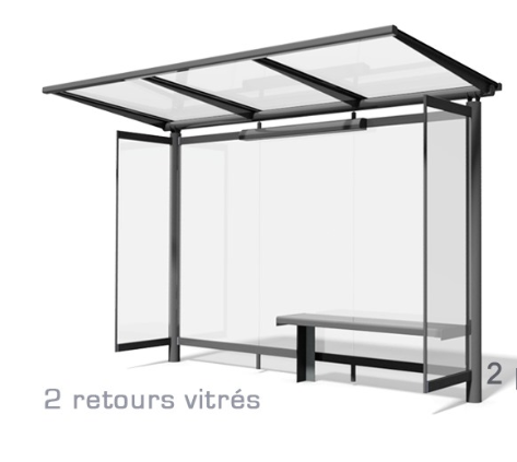 Abri bus evolution / structure en acier / bardage en verre securit / avec banquette 350 x 155 cm_4