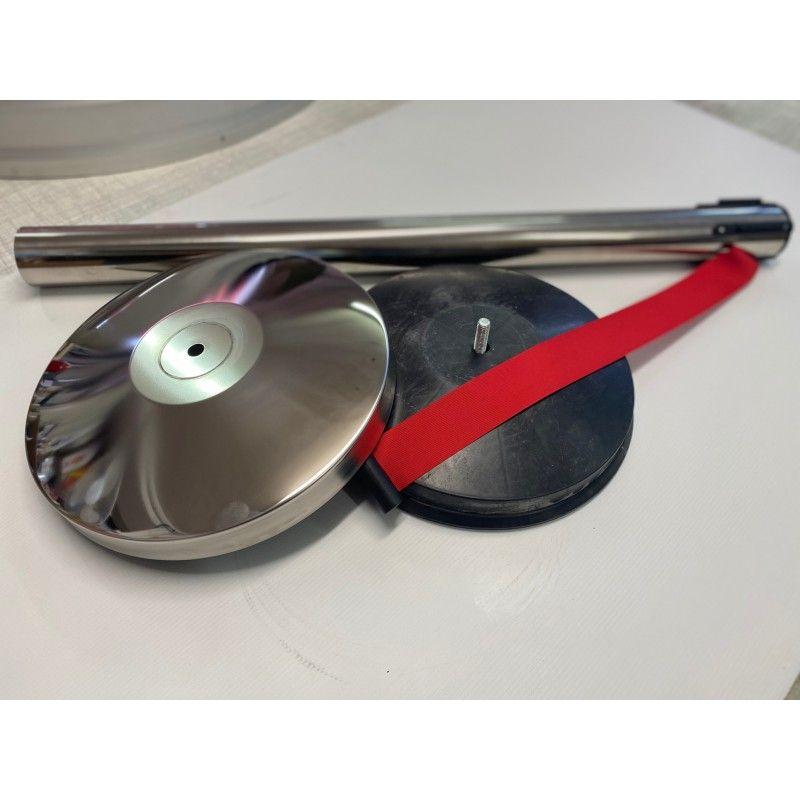 Poteau de guidage à sangle enrouleur - File d'attente avec ruban rouge 1.8m - Modèles chromé & noir - PGSR01_3