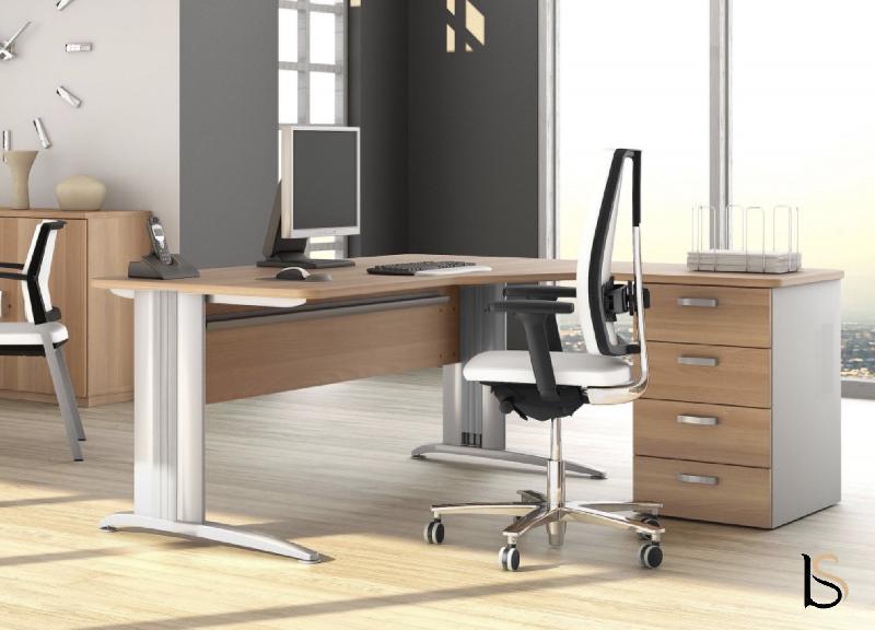 Bureau compact 90° Sigma - Mobel Linea - Argent Ral 9006, 180, Anthracite, Droite_0