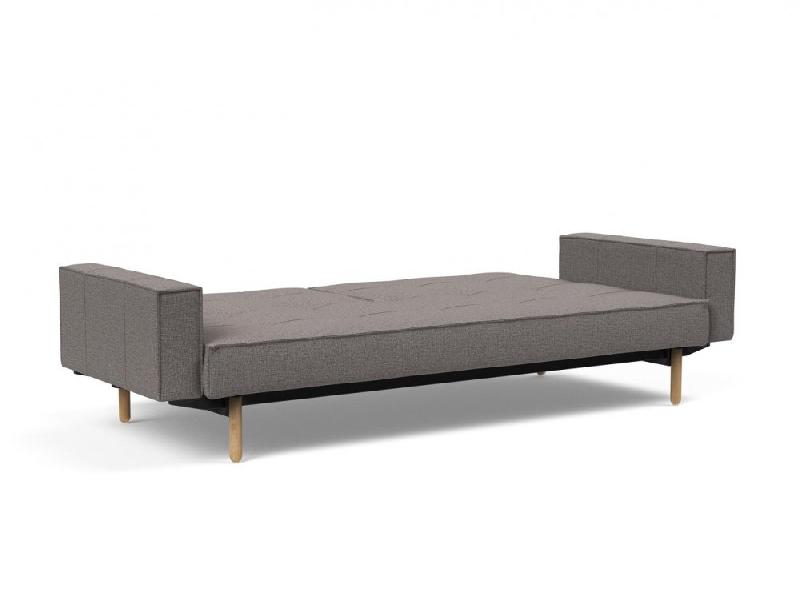 Canapé convertible Splitback Stem avec accoudoirs - Pieds obus chêne naturel - Tissu Mixed Dance Grey - Couchage 115x210 cm_3