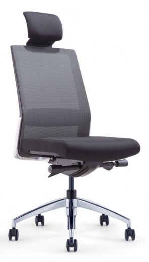 Siège opérateur Créa Premium noir avec dossier résille, soutien lombaire réglable et base alu poli - Référence 9500 SB A_3