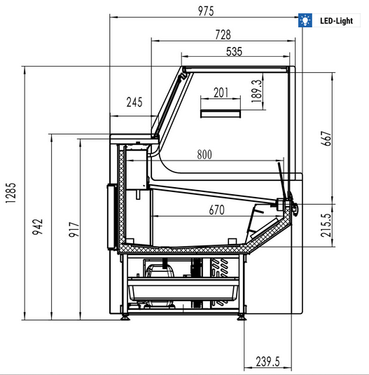 Vitrine réfrigérée avec service-arrière 128 x 98 cm et 1 réserve réfrigérée_3