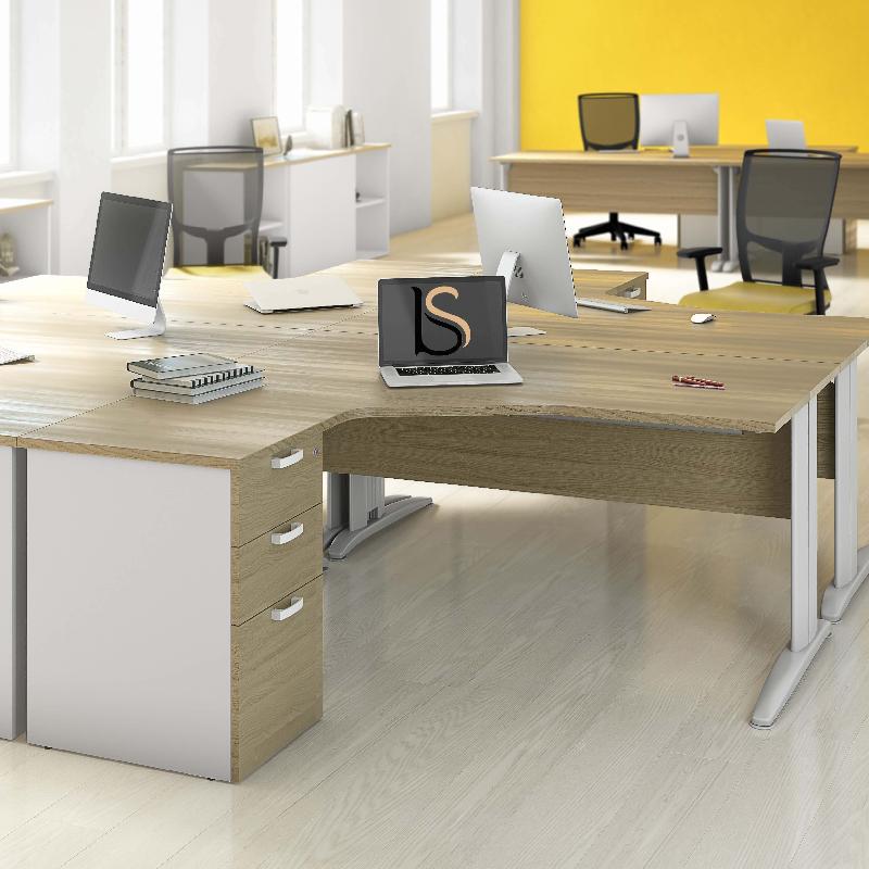Bureau compact 90° Tono avec caisson - Mobel Linea - 160, Poirier, Gauche_0