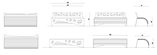 Banc public en bois Cyria Green PALACIO II - acier corten avec motifs alvéolaires, 12 lattes Bilinga_3