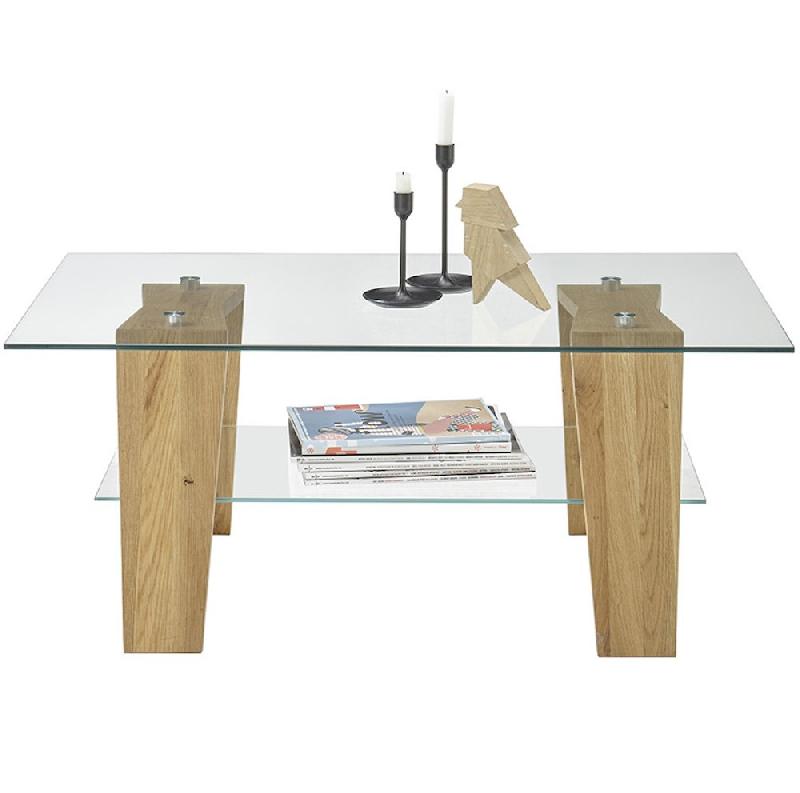 Table basse rectangulaire Lucey - Plateau en verre et structure en chêne naturel - 100 x 65 cm_3