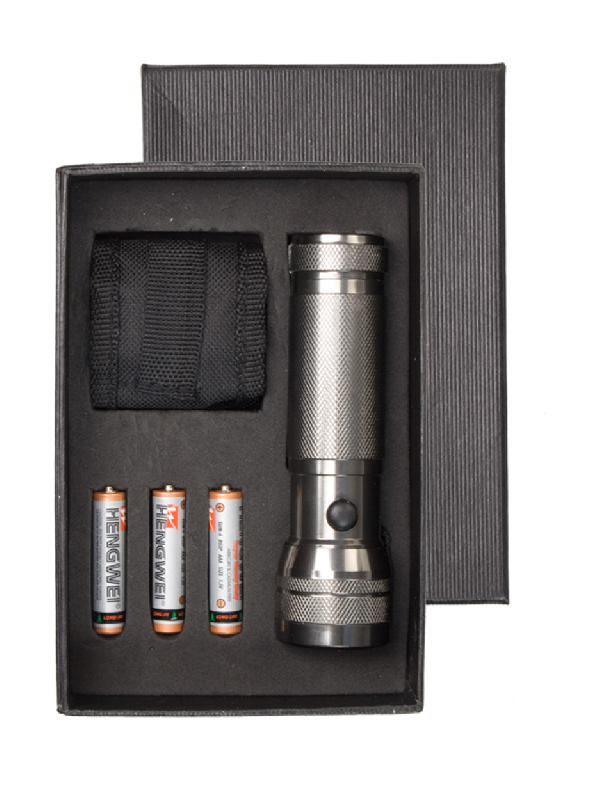 Set de lampes torches 12 LED en aluminium avec dragonne et boîte cadeau noire_3