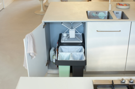 Poubelle encastrable Brabantia Sort & Go Built-in Bin - 10+10+20 Litres - Dark Grey - Tri des déchets caché_3