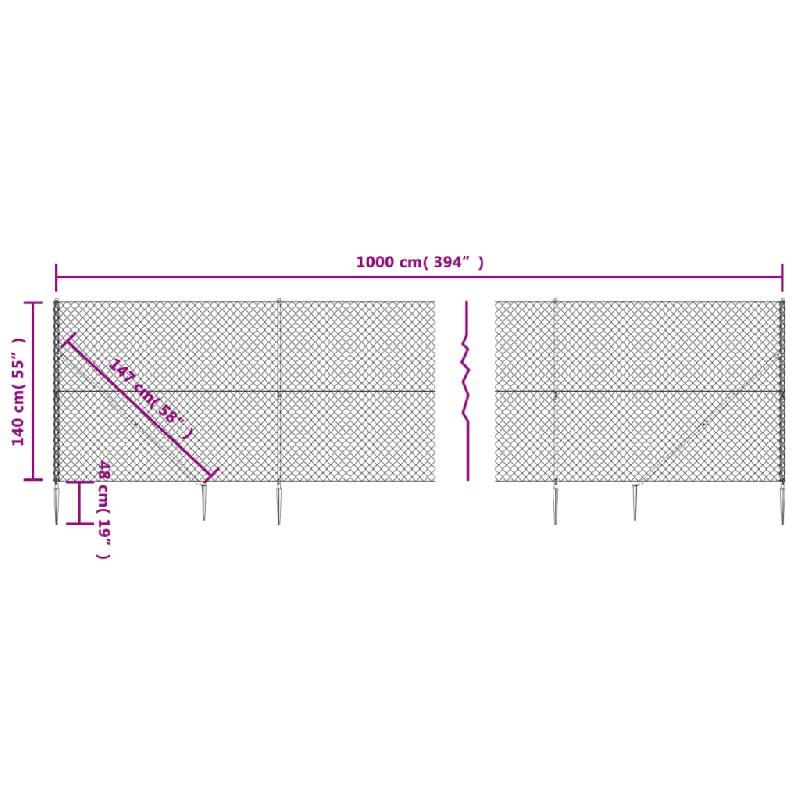 Vidaxl clôture à mailles losangées avec ancrage argenté 1,4x10 m 154019_3