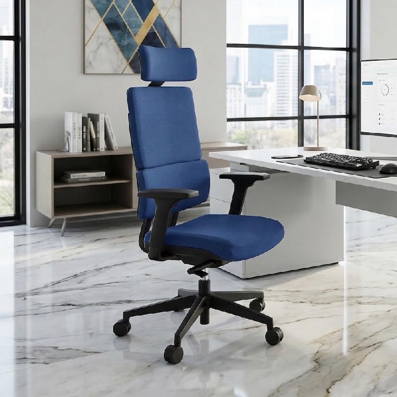 Fauteuil Manager Wi max dossier tissu - Sokoa - Bleu, Piètement nylon noir, Non_3