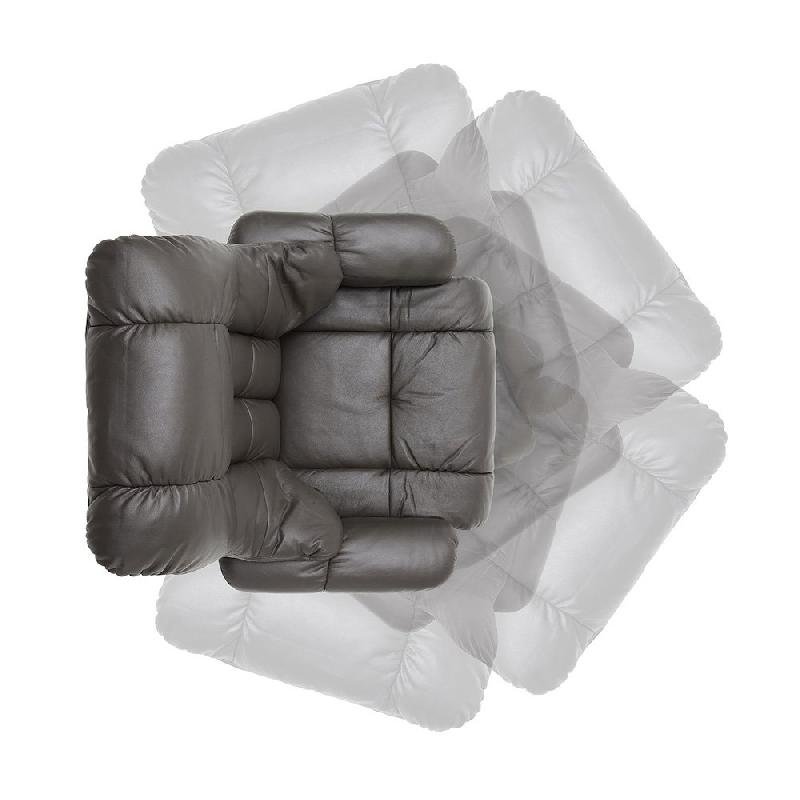 Fauteuil relax CLAIRAC - assise en cuir marron, pied en bois naturel avec repose-pied, inclinable et pivotant 360°_3