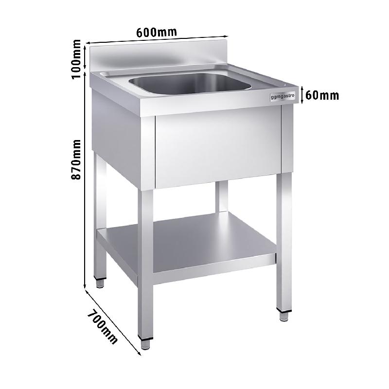 Plonge inox 1 bac avec étagère - P 700 mm -_3