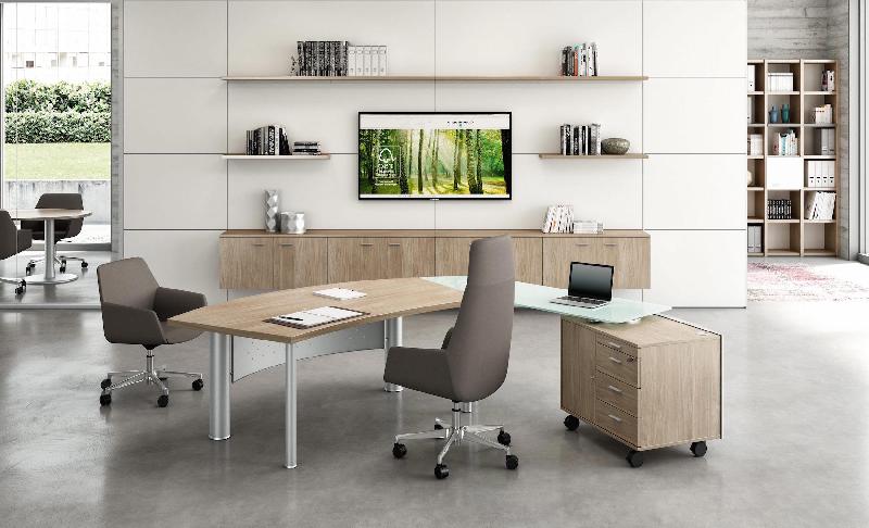 Bureau X time Next avec retour en verre et meuble  - Quadrifoglio. - 217, Orme, Droite, 3 tiroirs_3